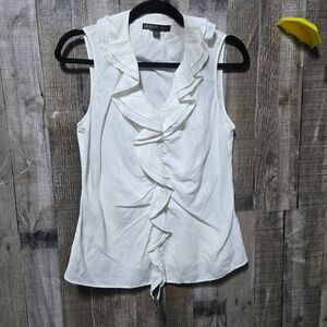 Lafayette 148 White Frill Ruffle Linen Tank Top